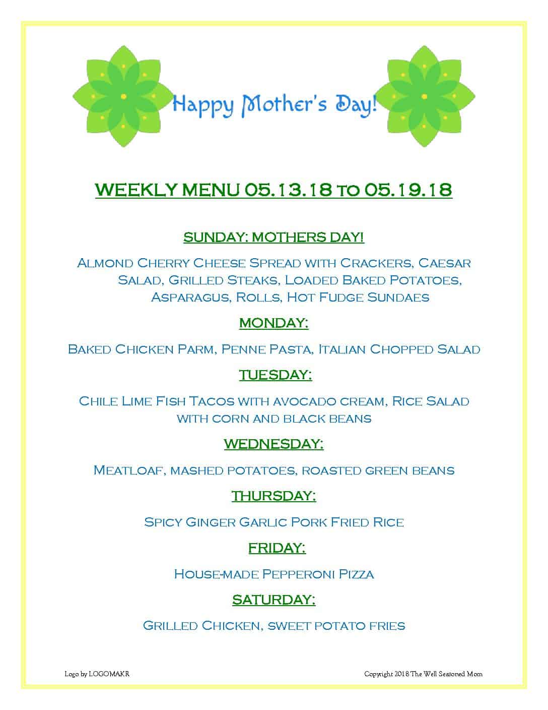 Weekly Menu 05.13.18