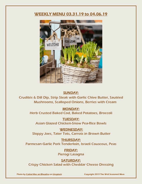 Print List of Weekly Menu 03.31.19