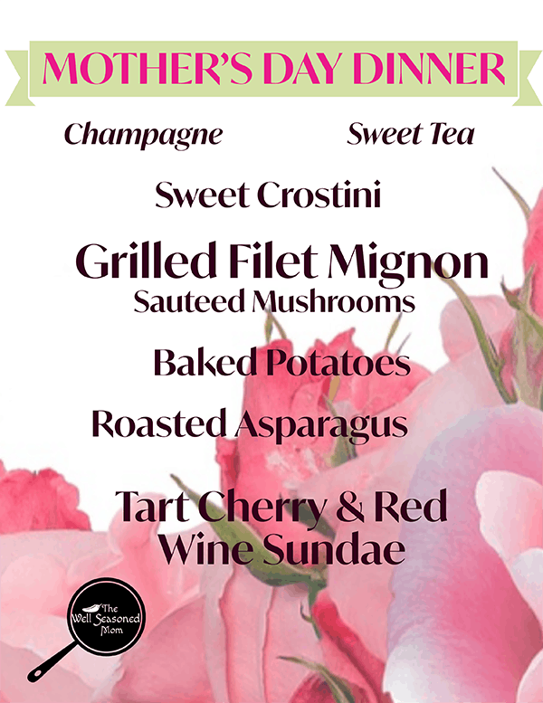 Full menu for Mothers Day dinner