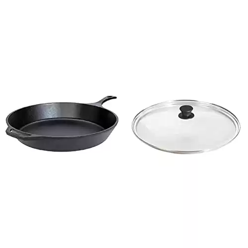 Lodge 15 Inch Cast Iron Pre-Seasoned Skillet with Tempered Glass Lid