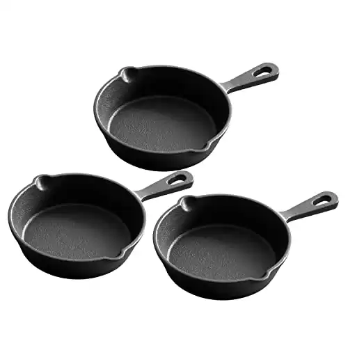 EDGING CASTING Pre-Seasoned 4.7-Inch Mini Cast Iron Skillet 3 Pack, Frying Pan, Indoor& Outdoor Use