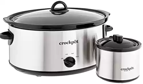 Crock-Pot Large 8 Quart Slow Cooker Bundle with Small Mini 16 Ounce Portable Food Warmer, Stainless Steel Kitchen Appliances