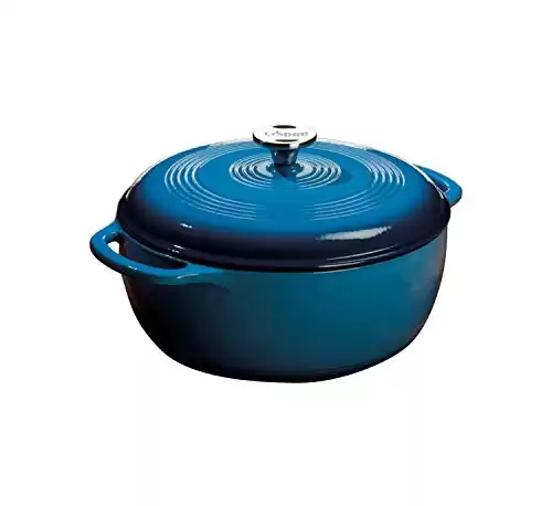 Lodge 6 Quart Enameled Cast Iron Dutch Oven with Lid Dual Handles Oven Safe up to 500 F or on Stovetop - Use to Marinate, Cook, Bake, Refrigerate and Serve Blue