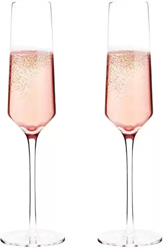 KOIOS Classy Champagne Flutes Glass- Hand Blown Crystal Champagne Glasses Made from 100% Lead Free Premium Crystal Glass, Perfect for Gift, 10", 7 Oz, Set of 2, Clear