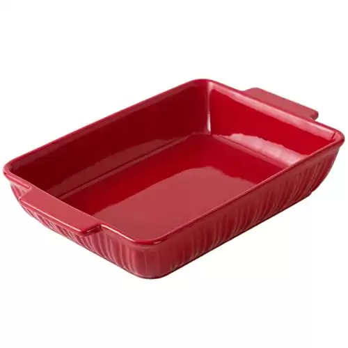 FE Baking Dish, 11"x 8"Rome Pillar Casserole Dish, 3.38 Quart Lasagna Pan with Handles, Ceramic Rectangular Baking Pan for Dinner & Banquet(Red)