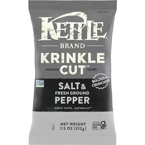 Kettle Brand Potato Chips, Krinkle Cut, Salt & Fresh Ground Pepper Kettle Chips, 7.5 oz Bag