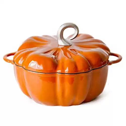 MYYINGBIN 24cm Pumpkin Cast Iron Enamel Stew Pot with Non-Stick Coating, 3.76Liter Saucepan Large Casserole, Orange