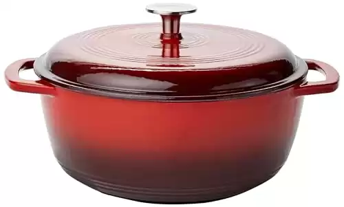 Amazon Basics Enameled Cast Iron Round Dutch Oven with Lid and Dual Handles, Heavy-Duty & Small, 4.3-Quart, Red