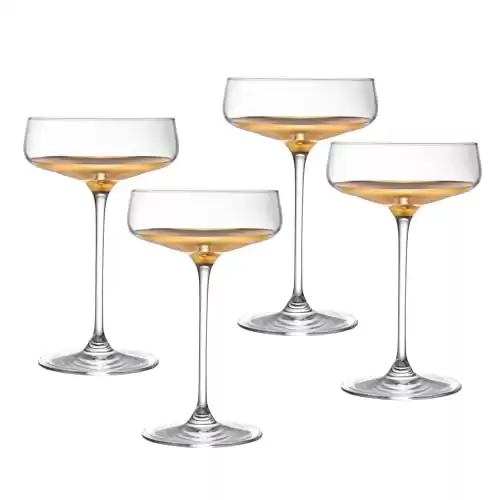 Barski - Handmade Glass - Champagne Saucer - Decororated And Dipped in 20 K gold on the bottom - 10 oz. - Gift Boxed - Made in Europe - Set of 4