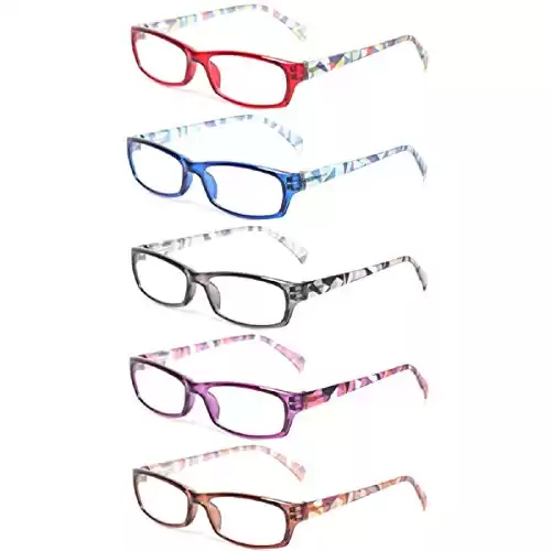 Reading Glasses 5 Pairs Fashion Ladies Readers Spring Hinge with Pattern Print Eyeglasses for Women (5 Pack Mix Color, 2.75)