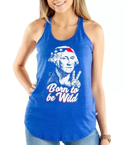 Tipsy Elves Heather Blue Born to Be Wild Patriotic Tank Top for Women Size X-Small