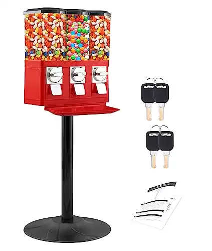 Commercial Candy Vending Machine Triple Candy Machine Dispenser for Gumball Candy with 3 Removable Canisters and Quarter Coin Operated Vending Machine with Anti-Theft Lock for Business Meets FDA Norms