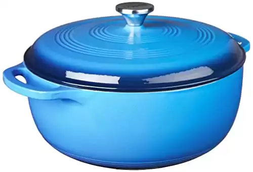 Lodge 7.5 Quart Enameled Cast Iron Dutch Oven with Lid Dual Handles Oven Safe up to 500 F or on Stovetop - Use to Marinate, Cook, Bake, Refrigerate and Serve Caribbean Blue