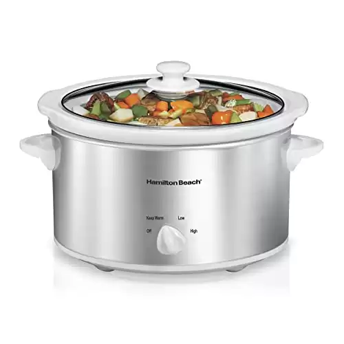 Hamilton Beach 4-Quart Slow Cooker with 3 Cooking Settings, Dishwasher-Safe Stoneware Crock & Glass Lid, Stainless Steel (33140G)