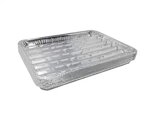 Pack of 15 Disposable Aluminum Broiler Pans Good for BBQ, Grill Trays Multi-Pack of Durable Aluminum Sheet Pans Ribbed Bottom Surface - 13.40" x 9" x 0.85"