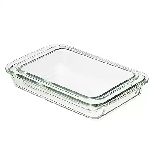 Amazon Basics Set of 2 Oven Safe Glass Rectangular Casserole Dishes (3L & 1.5L), Clear