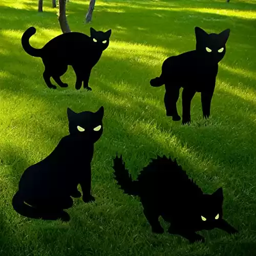 4 Pack Halloween Black Cat Yard Signs Black Cat Lawn Decorations Outdoor, Scary Family Home Front Yard Signs Halloween Decorations for Outdoor Yard Decor