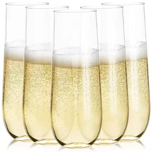 Prestee 24pk (Regular) Stemless Plastic Champagne Flutes - 9 Oz, Clear Disposable Wine Glasses, Cocktail Glasses