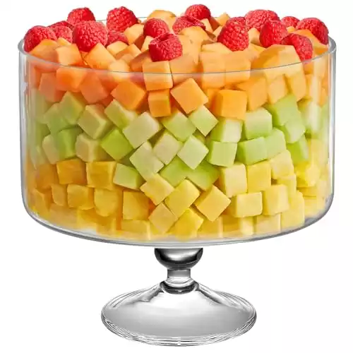 Barski European Beautiful Large 170 oz Trifle Bowl - Glass Trifle Bowl on Pedestal - 5 Quarts - 9.5 Inch Round Serving Bowl Decoration Dish -Layering Cake Plate Display Stand for Dessert, Fruit, Salad