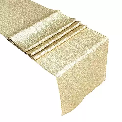 AMAZLINEN 14" x 108" Premium Quality Sequin Table Runner, Champagne Gold