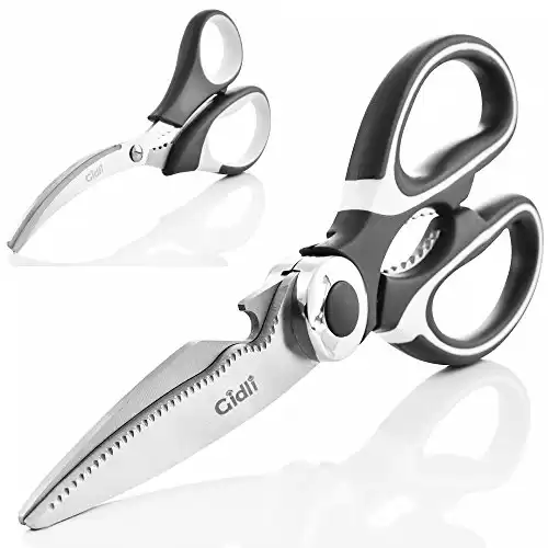 Kitchen Shears by Gidli - Lifetime Replacement Warranty- Includes Seafood Scissors As a Bonus - Heavy Duty Utility Stainless Steel All Purpose Ultra Sharp Scissors for Food