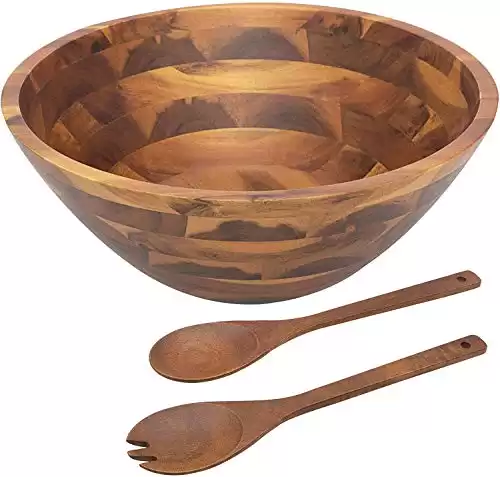 AIDEA Salad Bowls, Wooden Salad Bowls Set, Large Acacia Wood Serving Bowl for Fruits, Salad, 12.5" Big Salad Bowl with Serving Utensils