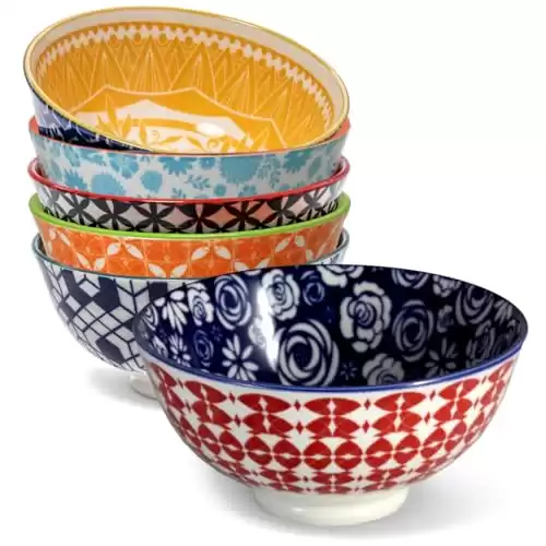 Annovero 10 oz Bowls | Small Dessert Bowls Set of 6 | Colorful Porcelain Bowls for Ice Cream, Snacks, Dipping Sauce, Small Serving of Soup, Rice | Microwave & Oven Safe | Great for Parties or as G...