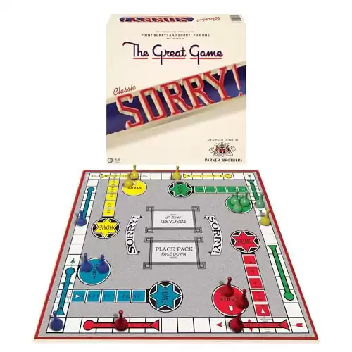 Classic Sorry With Retro Artwork and Components by Winning Moves Games USA, a Family Favorite for almost 100 Years, for 1-4 Players, Ages 6+