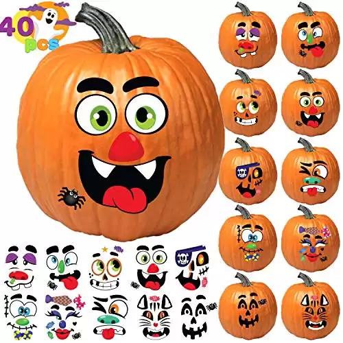 JOYIN Make 40 Faces Pumpkin Decorating Stickers with 18 Sticker Sheets in 12 Different Designs and Sizes Halloween Party Supplies Trick or Treat Party Favors