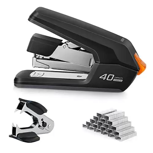 Deli Effortless Desktop Stapler, 40 Sheet Capacity, One Finger Touch Stapling, Easy to Load Ergonomic Heavy Duty Stapler, includes 1500 Staples and Staple Remover