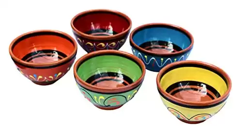 Cactus Canyon Ceramics Salsa Bowls - Spanish Terracotta Multicolor Decor - Small Serving Bowl (European Size), Festive Dinnerware 5 Piece Set - Dishwasher & Microwave Safe