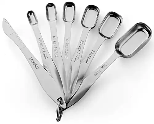 Spring Chef Stainless Steel Measuring Spoons Set of 7 with Leveler, Rectangular Metal Teaspoon & Tablespoon Measuring Spoons for Dry & Liquid Ingredients - Nesting Kitchen Gadgets For Baking &...