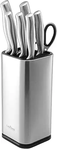 Laxinis World Universal Knife Block, Stainless-Steel Modern Rectangular Design with Scissors-Slot, Knife Holder Counter-top Storage, Holds 12 8 -Blade Knives, 9.1 by 4 (knives not included)