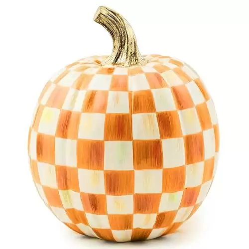 MACKENZIE-CHILDS Small Pumpkin, Resin Halloween Home Decor, Orange-and-White Orange Check