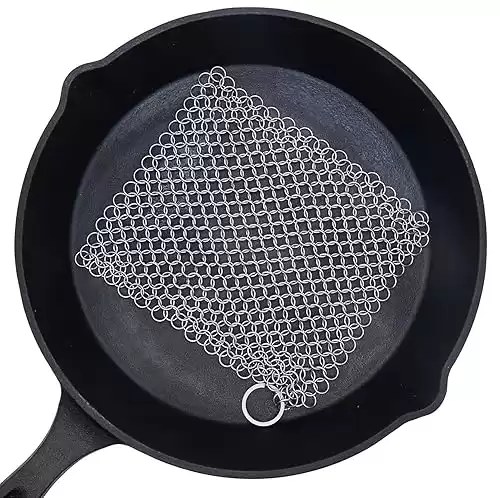 Cast Iron Scrubber 6 Inch Stainless Steel Scrubber Cast Iron Cleaner Household Chain Scrubber for Cast Iron Pans, Skillet, Wok, Pot, Dutch Ovens Chainmail Scrubber