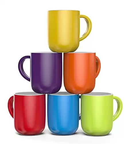 Francois et Mimi, Set of 6 Large 16 Ounce Ceramic Coffee Mugs (Colorful)