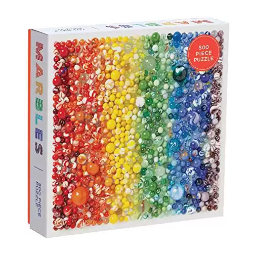 Galison 500 Piece Rainbow Marbles Jigsaw Puzzle for Families and Adults, Finished Puzzle is a Unique Rainbow Image, Photo Art Puzzle Includes Varying Colors and Sizes of Marbles